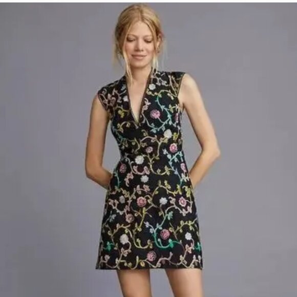 By Anthropologie Dress Women's Size 8 Floral Embroidered Mini - Picture 1 of 5